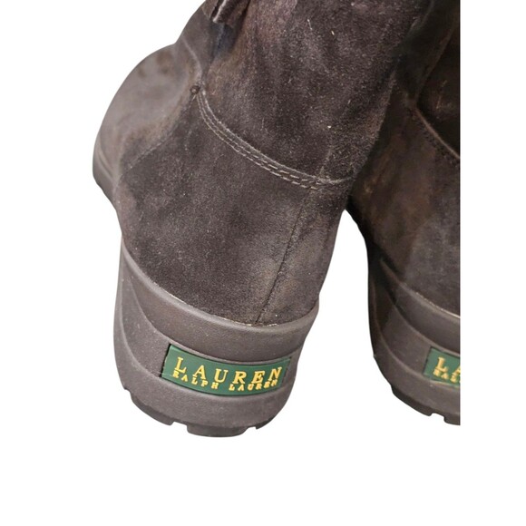 Ralph Lauren Tadina Mid-Calf Winter Boots Womens 8.5B Black Nubuck Lamb Fur Trim - Picture 10 of 16